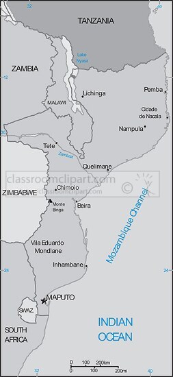 Mozambique country map gray outline