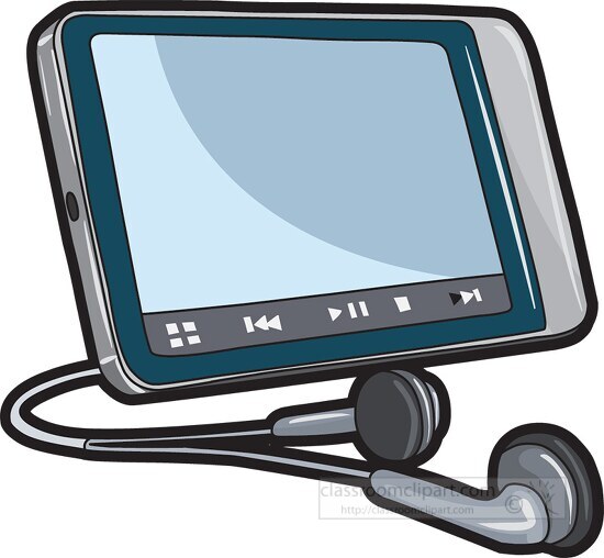 mp3 player with attached ear buds for listening clipart