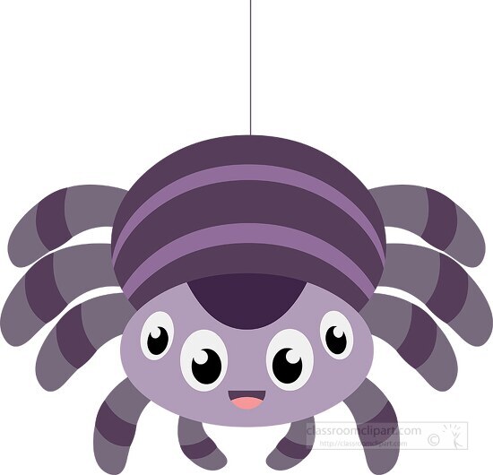 multi eyed funny purple Spider hangs from web