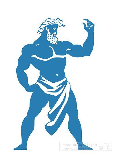 muscular ancient greek sea god in a blue silhouette