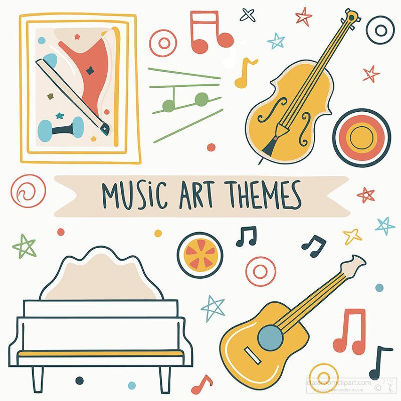 Music Art Themes Illustration with Instruments and Notes