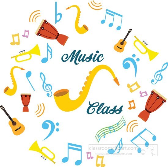 music class design scales and instruments clipart