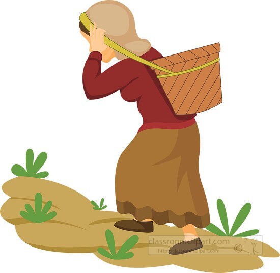 nepalee woman carries a basket on her head nepal asia clipart il