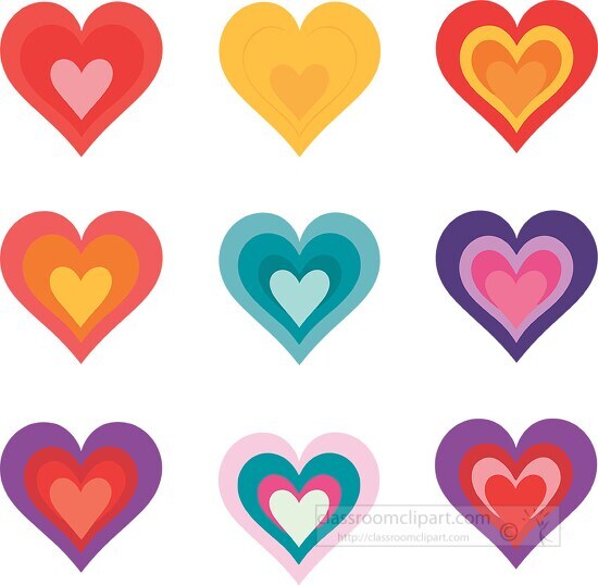 nested hearts in vivid bold colors