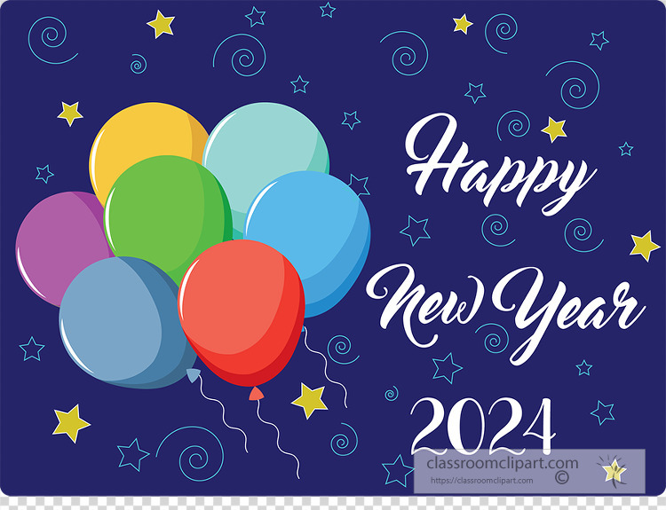 new year wish with colorful balloons clipart 2024