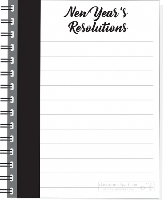 new years resolutions in spiral notebook clipart image