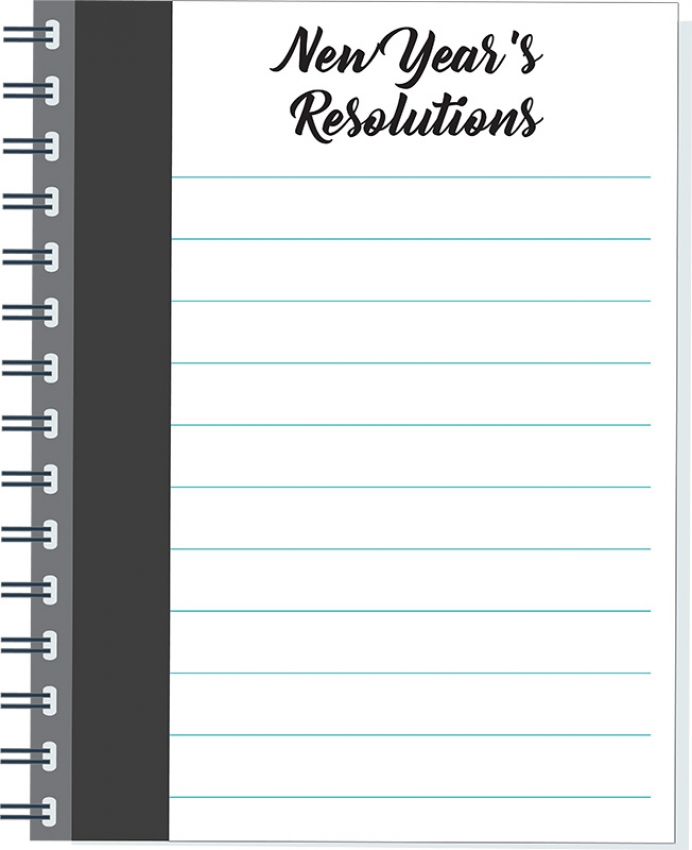 new years resolutions in spiral notebook clipart image