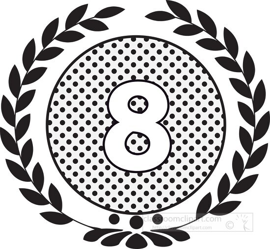 number eight black white dots with wreath design