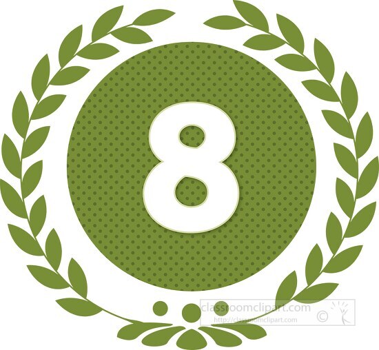 number eight green dots with wreath design