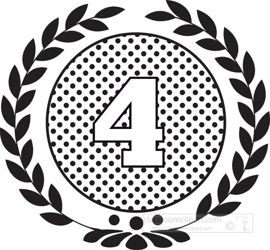 number four black white dots with wreath design