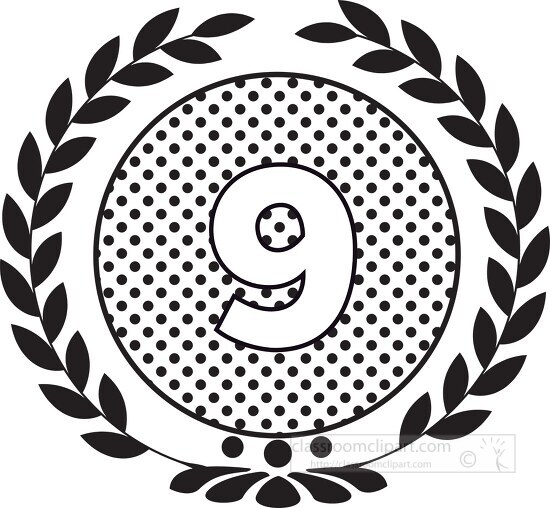 number nine black white dots with wreath design
