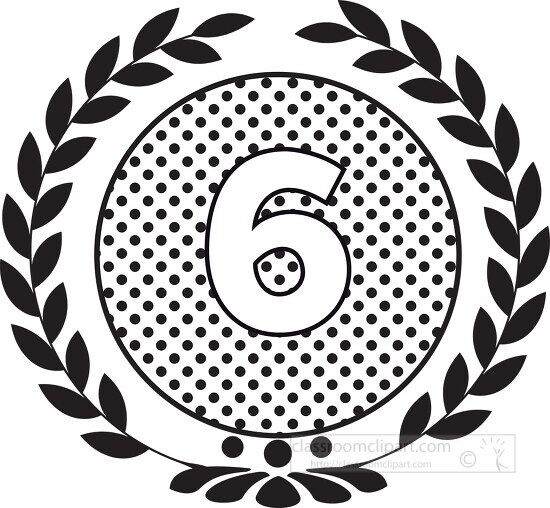 number six black white dots with wreath design