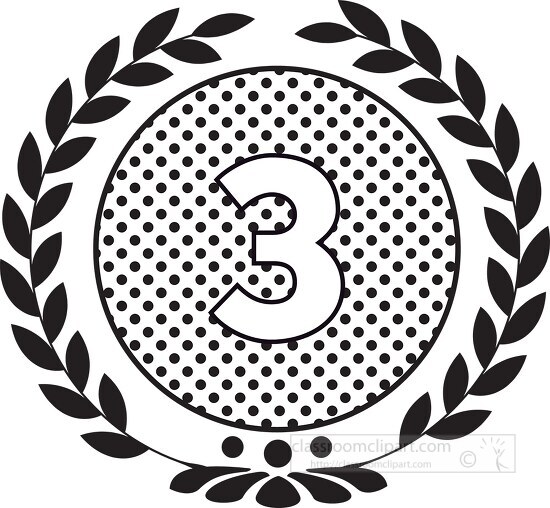 number three black white dots with wreath design