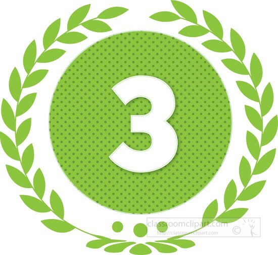 number three green dots with wreath design