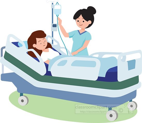 nurse helping patient in hospital bed clipart