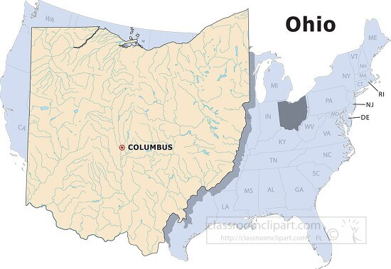 Ohio state large usa map clipart