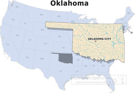 Oklahoma state large usa map clipart