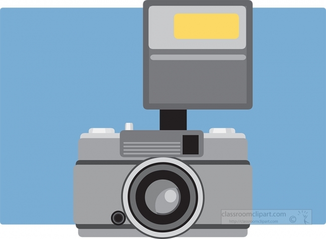 old camera with flash camera gray color clipart