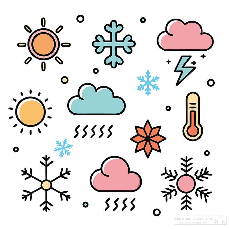 ollection of cute symbols for cold weather and various winter co