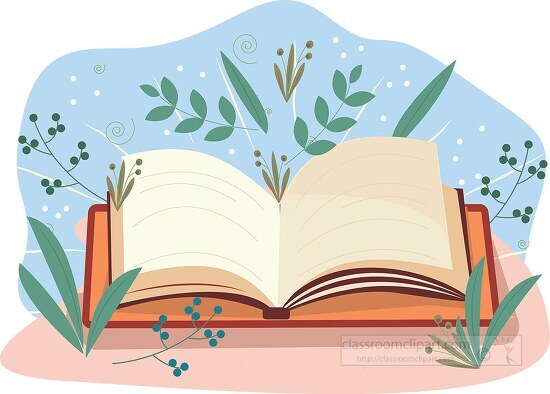 one open book with plant design elements