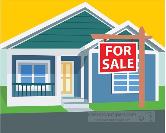 one story house with for sale sign clipart