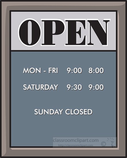 open hours sign for business clipart