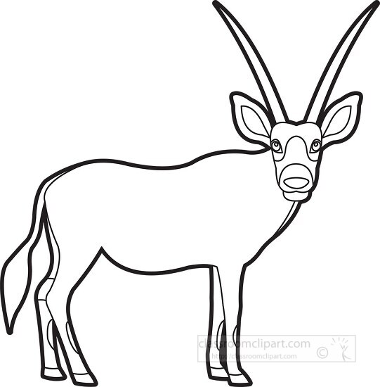oryx standing on a green fie black outline clip art