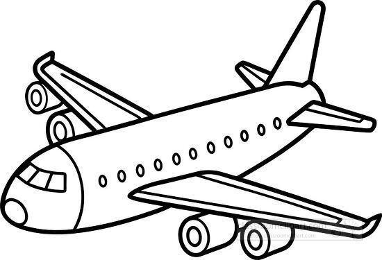 outline drawing of a commercial airplane clipart