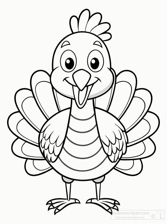 outlined turkey with a big smilec artoon style