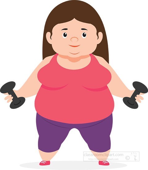 overweight woman exercising with workout weights clipart