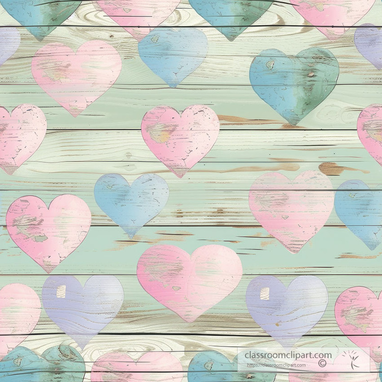 painted hearts on a vintage wood plank surface