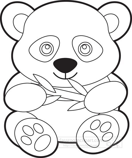 Animal Outline Clipart-panda bear is holding a bamboo leaf in its paws ...