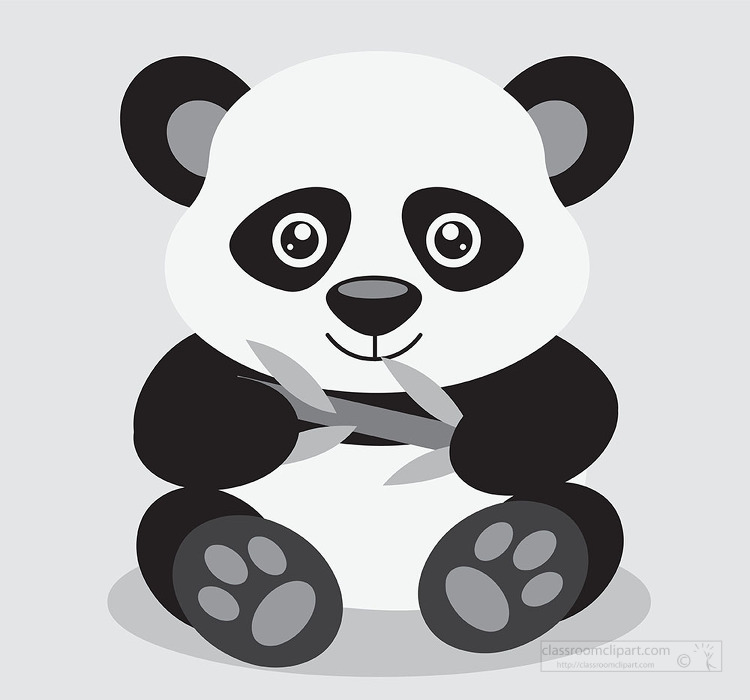 panda bear is holding a bamboo leaf in its paws gray color clip 
