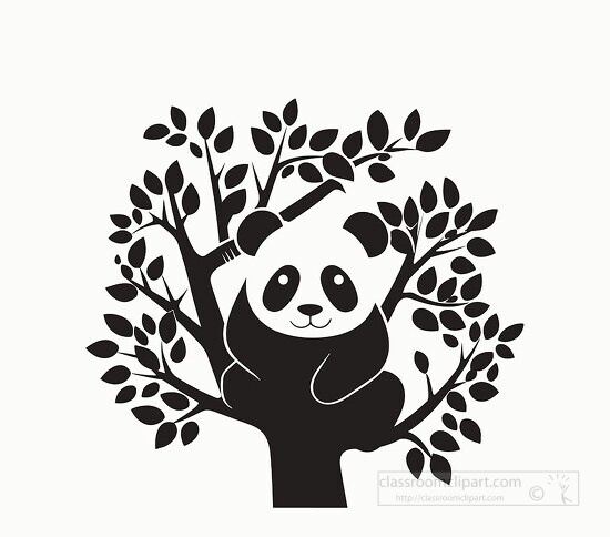 panda in a tree black silhouette clip art