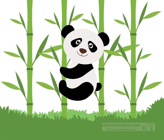 panda is hanging on a bamboo tree in a cartoon style clip art