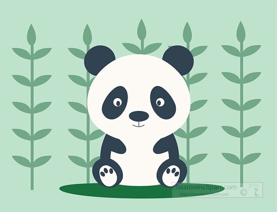 panda sits in a green background with bamboo trees