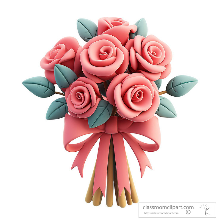 pastel colored rose bouquet 3D claymation style