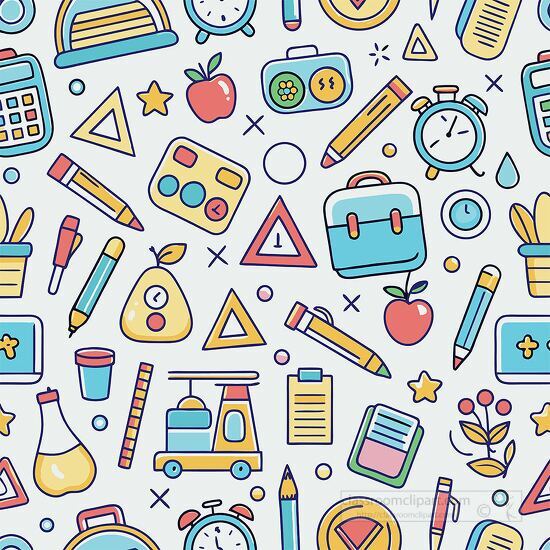 pastel colored seamless pattern  with cute school supplies