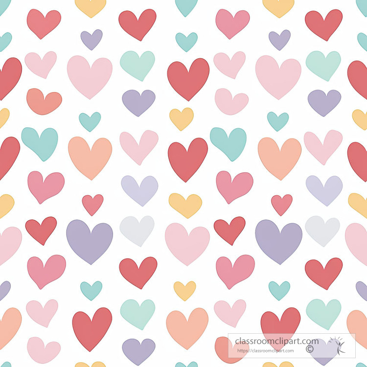 pastel colors of hearts in different sizes tile clip art