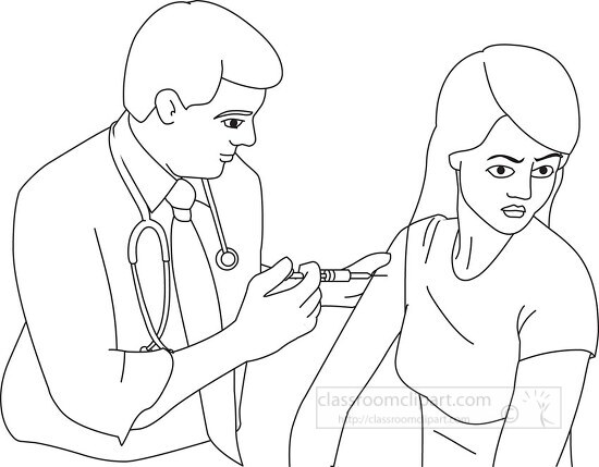 Patient Receiving a Flu Shot in her arm black outline