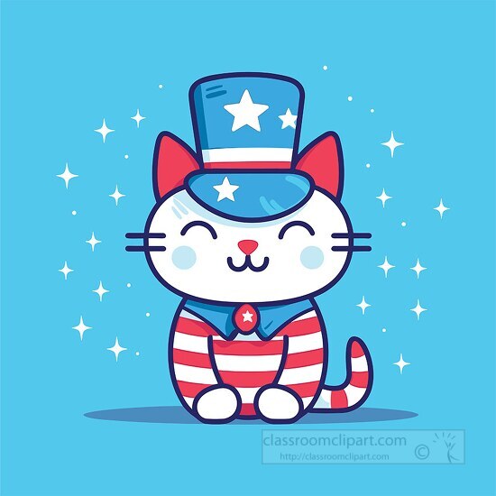 patriotic cat wearing a blue hat