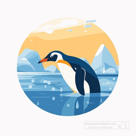 penguin prepares to swim in water clip art