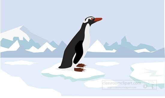 penguin standing on ice in snow covered scene clipart