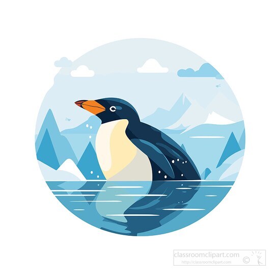 penguin with orange beak in the cold icy water clip art