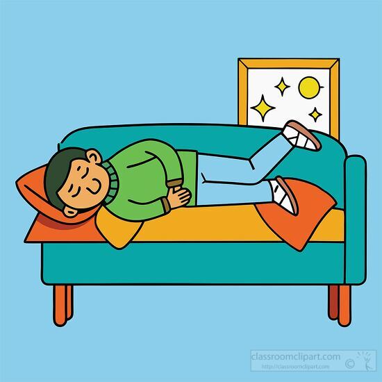 person sleeping on a teal couch