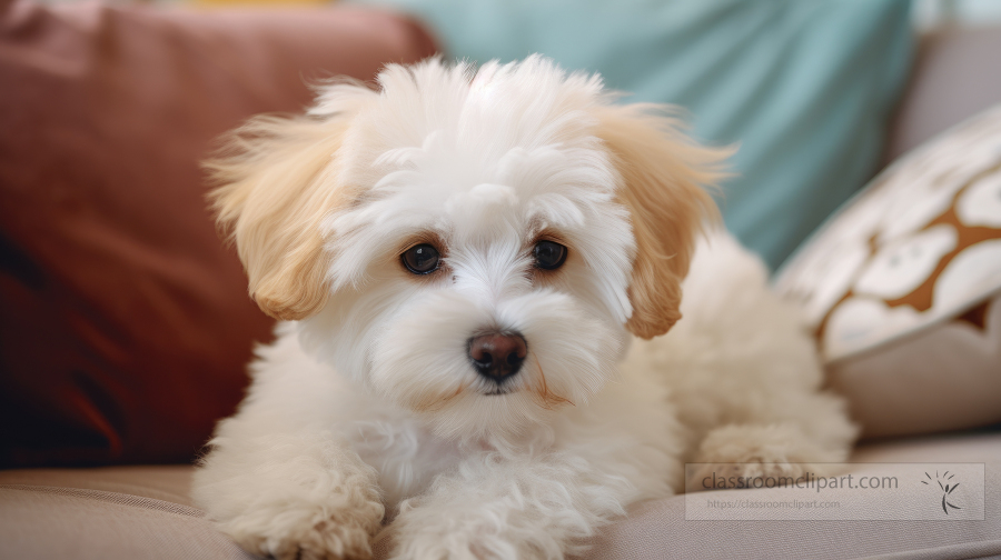  Bichon Frise Dog breed puppy sit on the couch