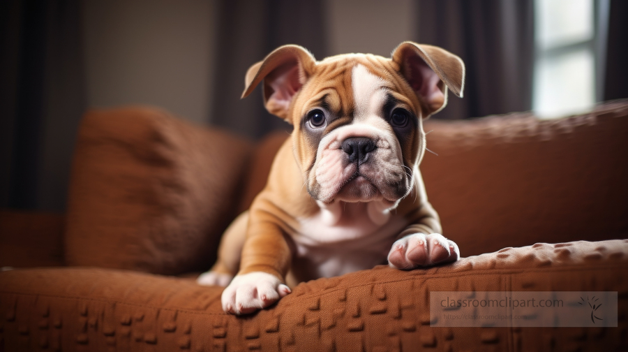  Bulldog Dog breed puppy sit on the couch