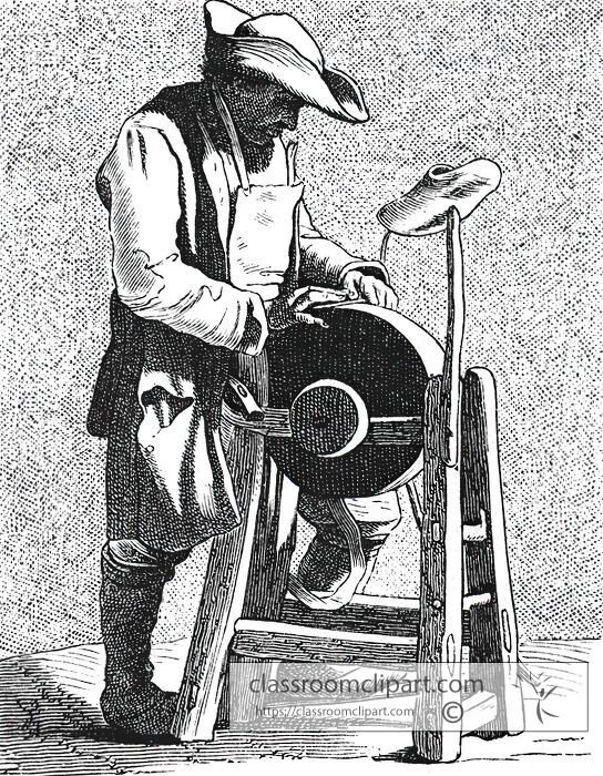 18th century french man working with a knife grinder