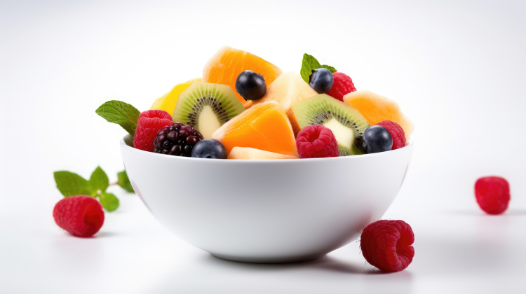 A bowl of fresh and colorful mixed fruits and berries