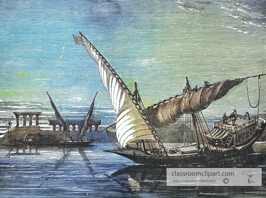 A Nile Boat Colorzied illustration